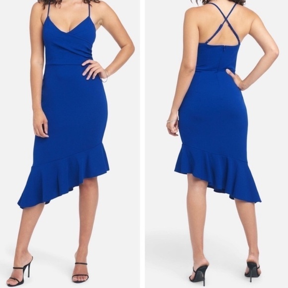 Bebe Cross Over Flounced Hem Midi Dress Size XL Women - Picture 1 of 15